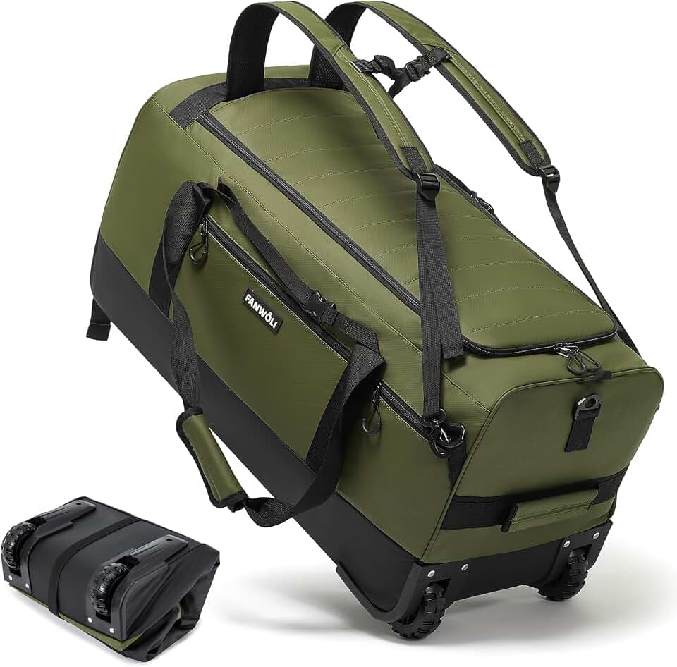 Fanwoli 100L Rolling Duffle Bag with Wheels, Foldable Duffel Backpack