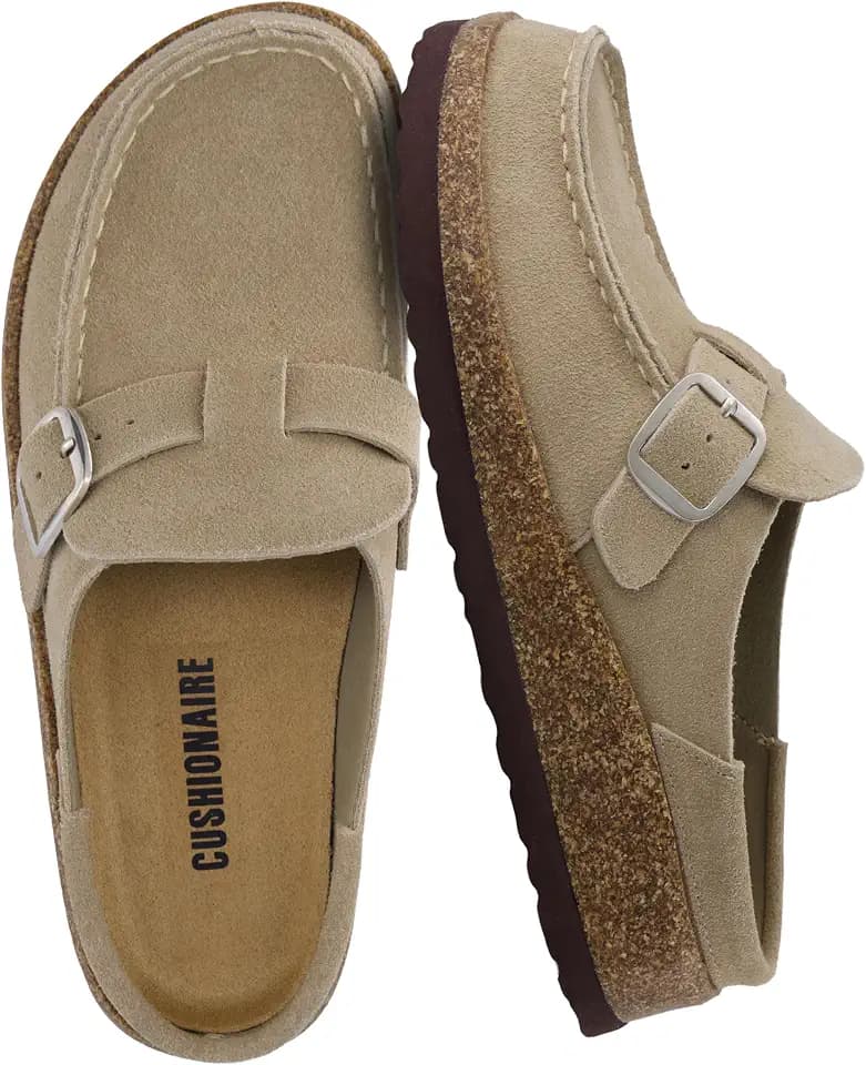 CUSHIONAIRE Hobby 100% Genuine Leather Slip On Clogs for Women