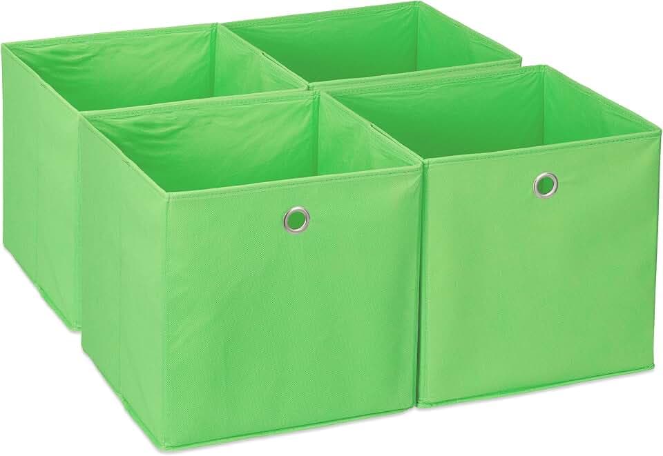 Relaxdays Aufbewahrungsbox 4er Set, faltbare Regalboxen, grün