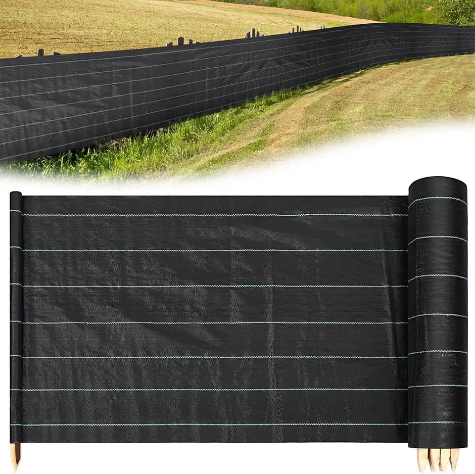 MorningRo 2ft x 100ft Silt Fence Black Silt Fence with 11 Wooden Stakes