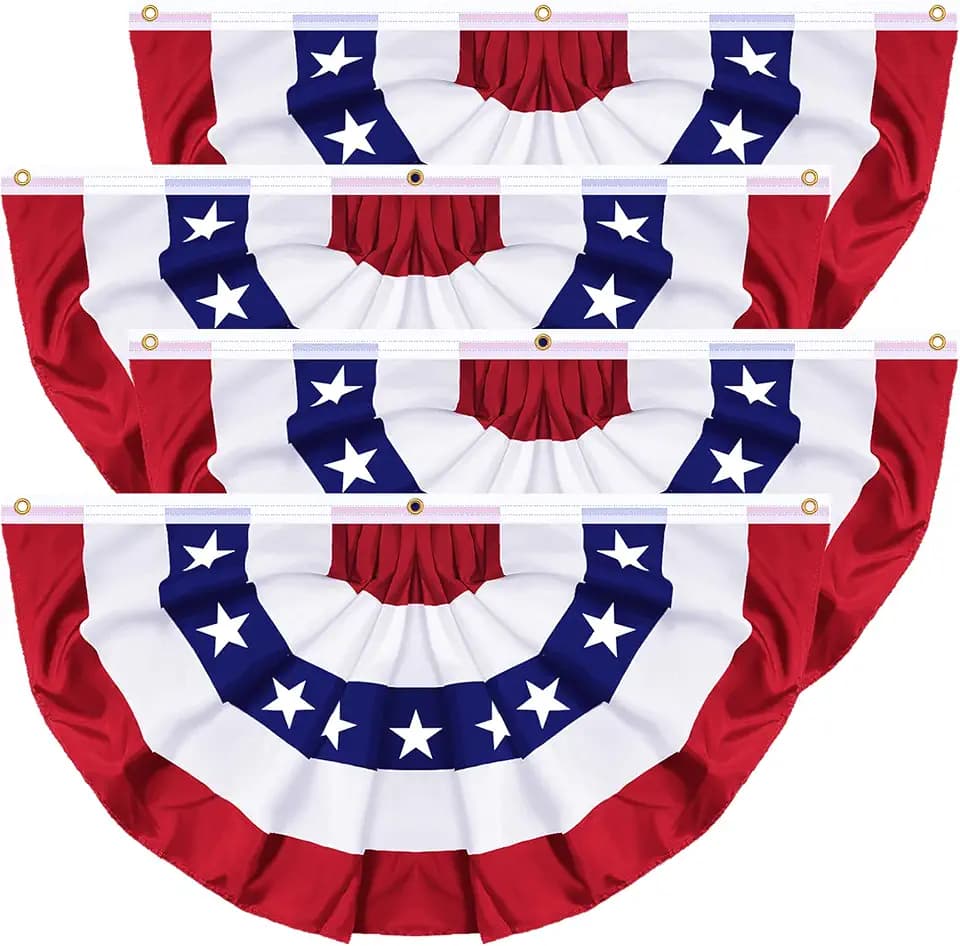 4 Pack 250th Anniversary 1.5x3 FT American Bunting Flag, 4th of July Decorations USA Pleated Fan Flag Memorial Day Outdoor Patriotic Half Fan Flags Banner Fourth of July Independence Day Outside Decor