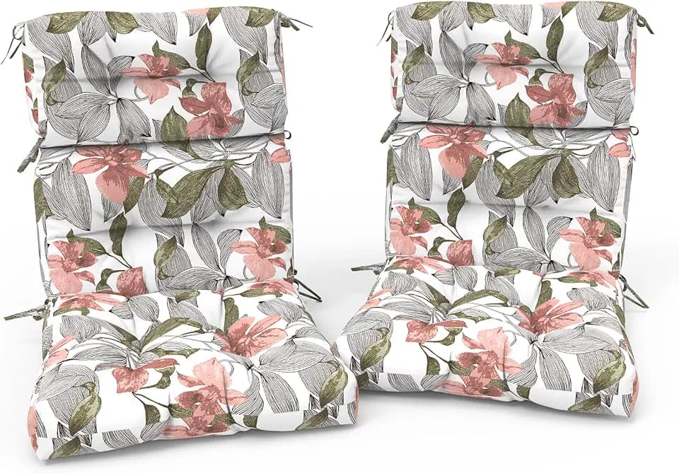 Outdoor High Back Patio Chair Cushions, Tufted Rocking Chair Cushions, Adirondack Cushions for Garden Porch Home Office Chairs Use, 44” x 22” x 4”, 2 Pack, Clemens Noir Pink