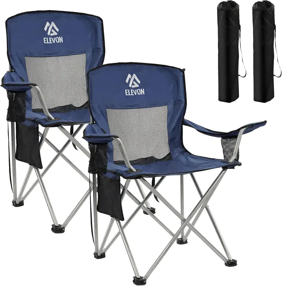 Elevon Camping Chair, Portable Folding Outdoor Chair with Arms, Cup Holder and Carry Bag