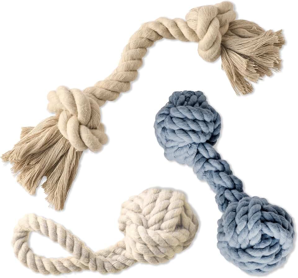 Pet Passion Brady The Rope Tug Toy 3-Pack Organic Cotton Dog Rope Pull Toys for All Pet Breeds, Sandy Chic, One Size