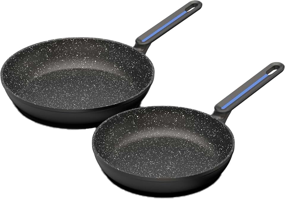 Techwood Set von 2 Pfannen 24-28cm TAF-02PON - Antihaftbeschichtete Pfannen mit Steinoptik, Hitzebeständiger Belag, Bequeme Bakelitgriffe, Kompatibel mit allen Herdarten, Spülmaschinenfest