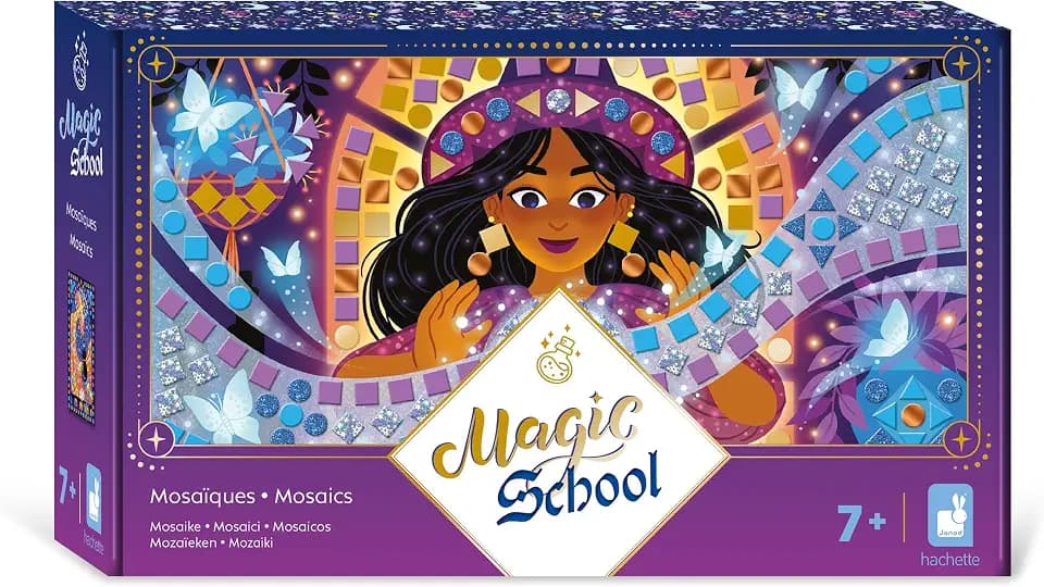 Janod - Mosaikset aus Schaumstoff - Thema Hexen und Zauberer - Magic School - 3 Bilder - Kreativset für Kinder - Förderung der Feinmotorik und Konzentration - Ab 7 Jahren - J09150