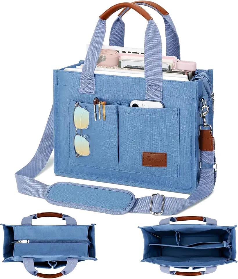 KKXIU Large Canvas Tote Bag for Women with Zipper and Compartments Crossbody Work Bible Messenger Purse Bag With Pockets