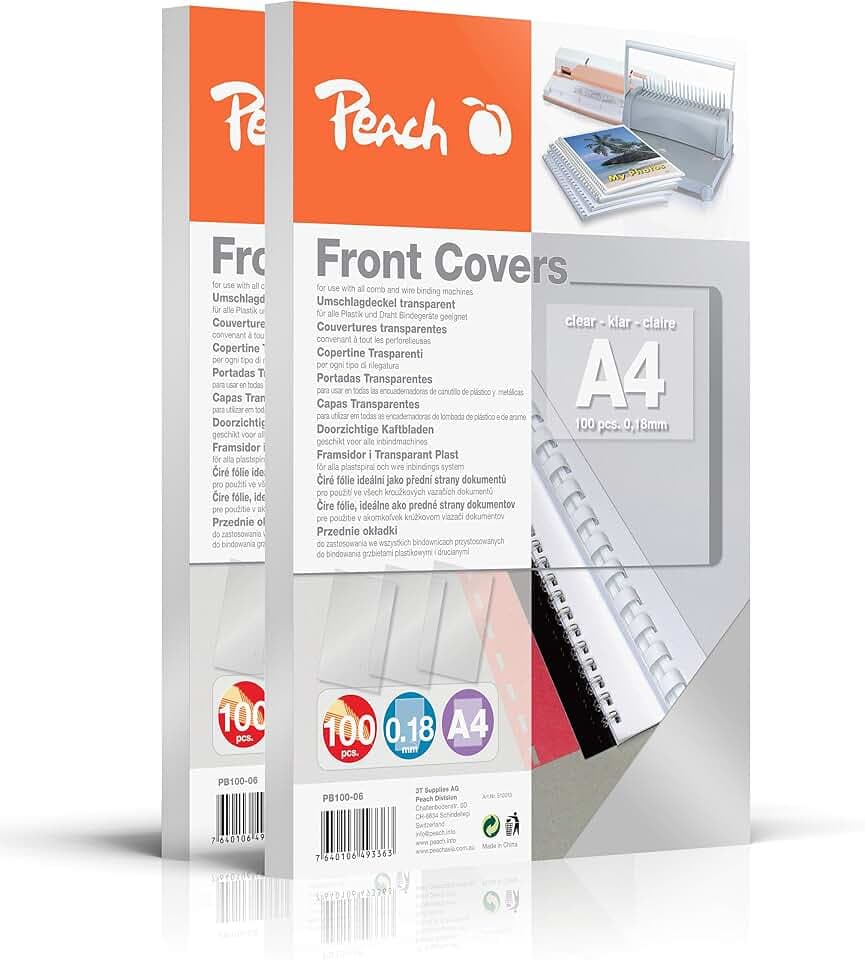 Peach Deckblätter A4 transparent 200 Stück - Einbanddeckel PVC 0.18mm
