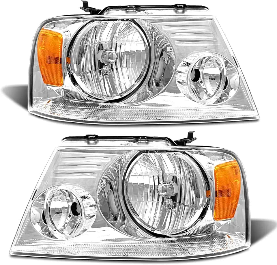Headlight Assembly for 2004-2008 Ford F150 Pickup 2006-2008 Lincoln Mark LT Clear Lens Chrome Housing Amber Reflector Replacement W/O Bulbs