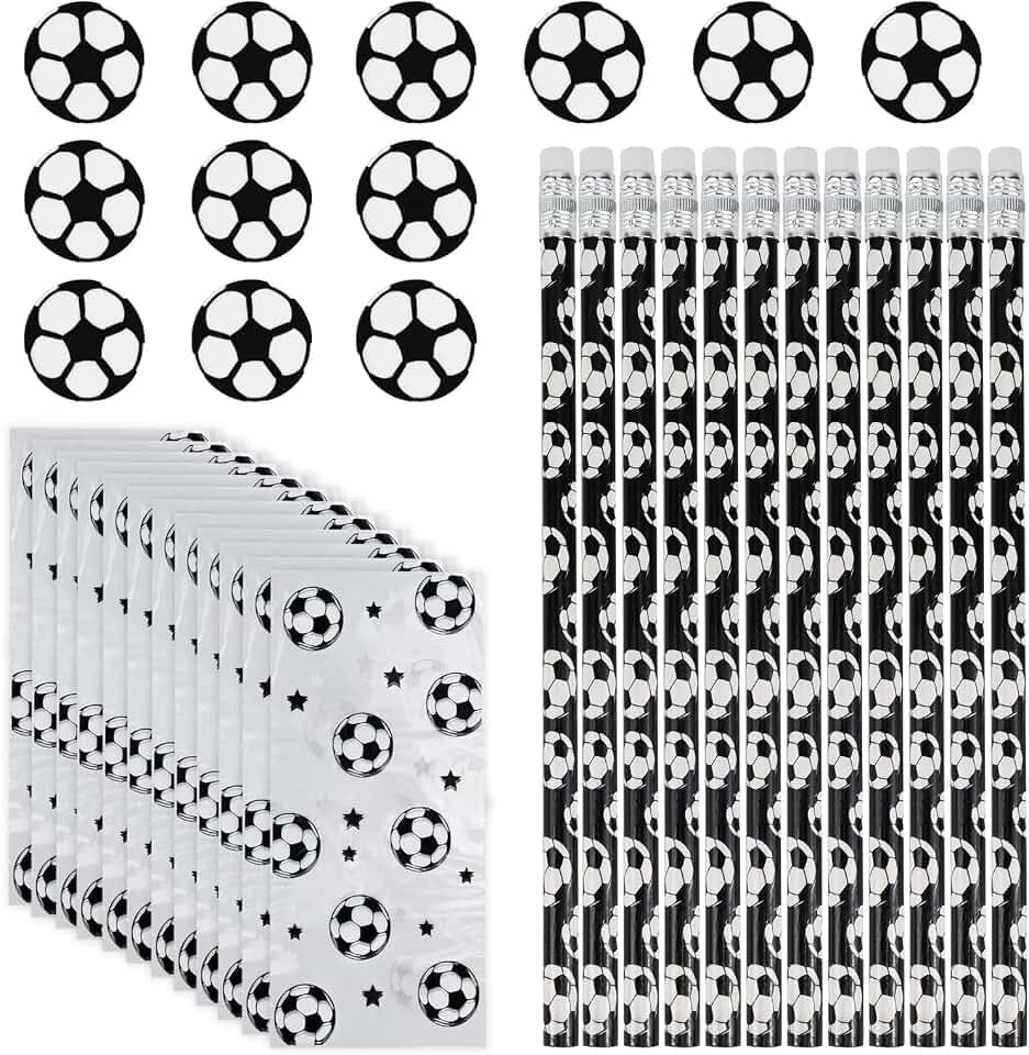 12Stks Fußball Bleistifte,12Stks Fußball Radiergummi 12Stks Geschenktüten