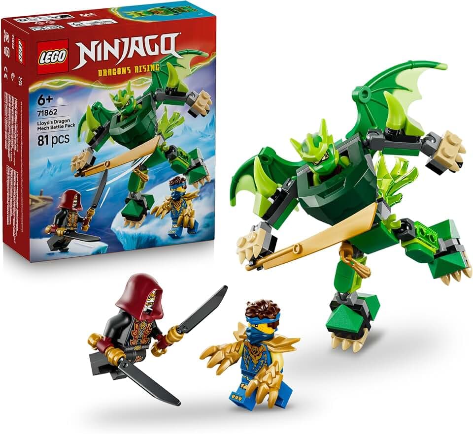 LEGO NINJAGO Lloyds Drachen-Mech Battle Set - Ninja Spielset mit Actionfigur, 3 Minifiguren und Katanas - Kinderzimmer Deko - Geschenkidee für Jungen ab 6 Jahren und Dragons Rising Fans - 71862