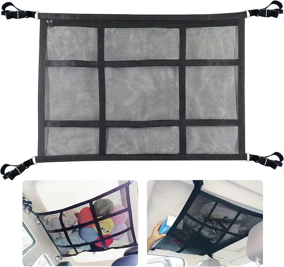 Car Ceiling Cargo Net for SUV,35.4"X25.6" Car Ceiling Storage,Load Capacity Automotive Cargo nets Interior Accessories for Van,Double-Layer Mesh Automotive Roof Camping Essentials