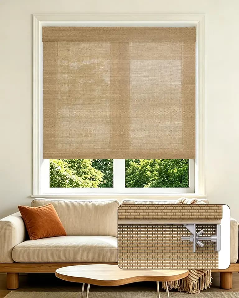 Allesin zen No Drill Cordless Bamboo Roman Shades, Light Filtering 27" W x 48" H, Brown