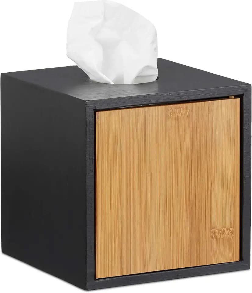 Relaxdays Kosmetiktücherbox schwarz, Taschentuchbox quadratisch, Black