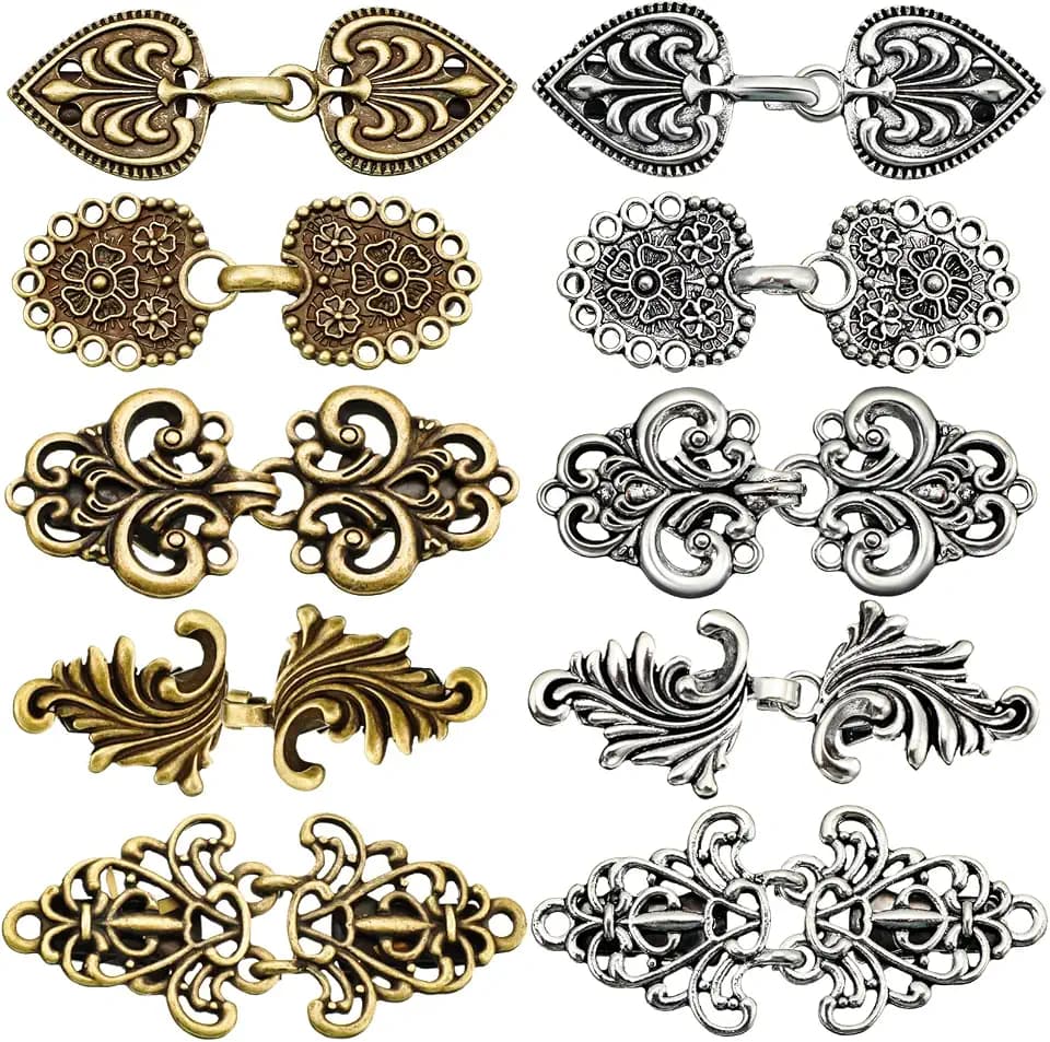 10 Pieces Vintage Sweater Clip Cape Cloak Clips Retro Cardigan Clasp Shawl Collar Clasp Dress Shirt Brooch for Women Antique Swirl Collar Alloy