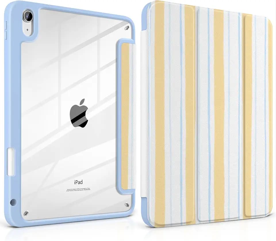 Case for iPad A16 11th Generation 11 inch 2025, iPad 10th Generation 10.9 inch 2022 -[Built-in Pencil Holder], Shockproof Clear Hard Back, Trifold Stand, Auto Wake/Sleep, Watercolor Stripes