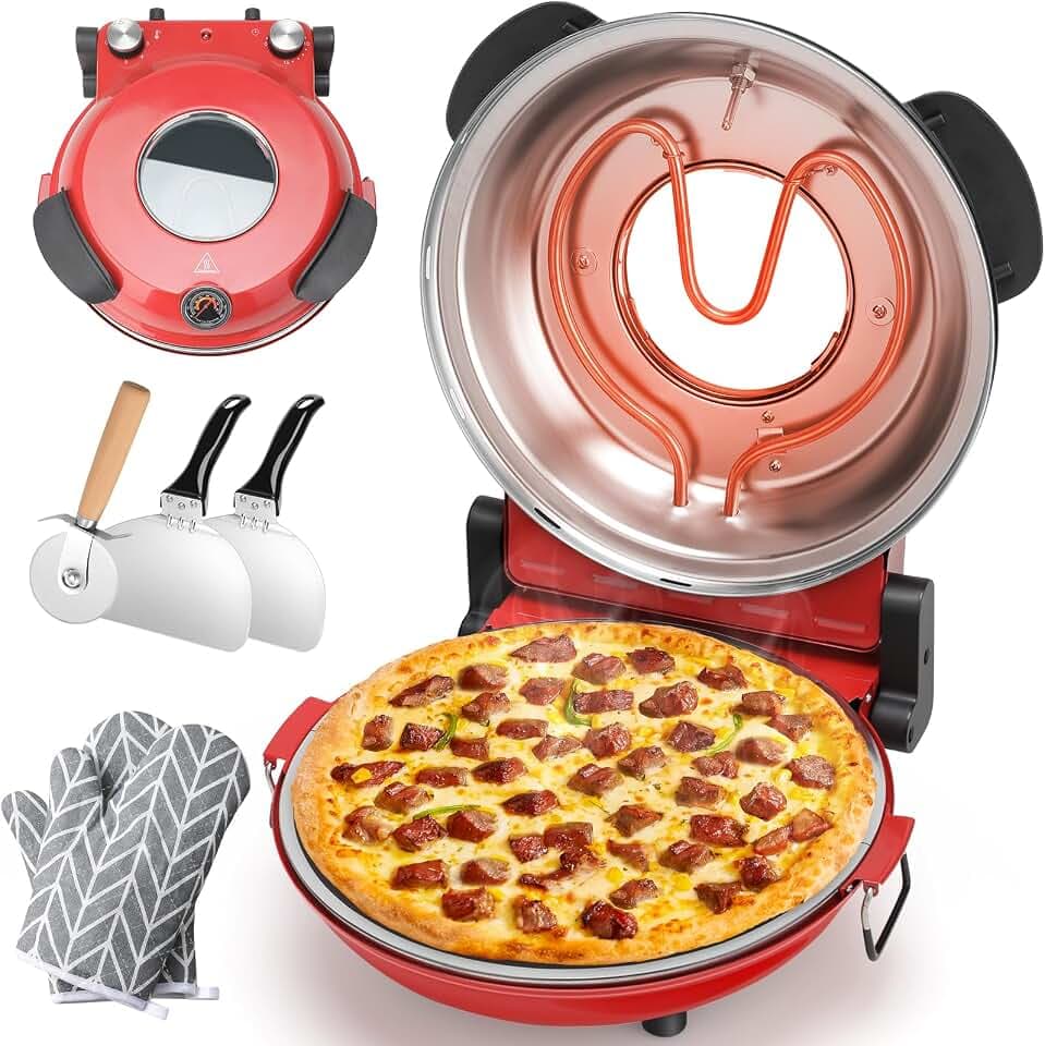 KEENSTAR Indoor Pizza Oven 12", Heats up to 800°F, Glazed Ceramic Stone Pizza Maker with Adjustable Timer, 1200W Electric Countertop Pizza Cooker with Viewing Window, Baked Pizzeria Style at Home