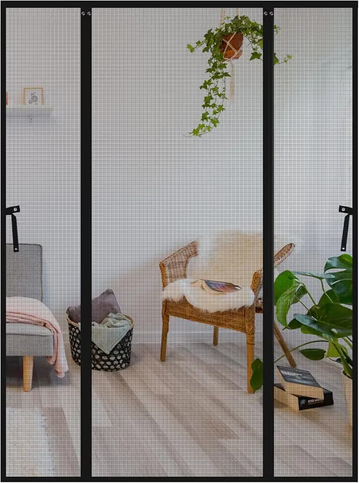 Lineware Magnet Fliegengitter Tür, 182x205cm Fliegengittertür Balkontür ohne Bohren mit Vollmagnetstreifen und 4cm Breitem Rahmen, Insektenschutz Tür Vorhang Schwarz