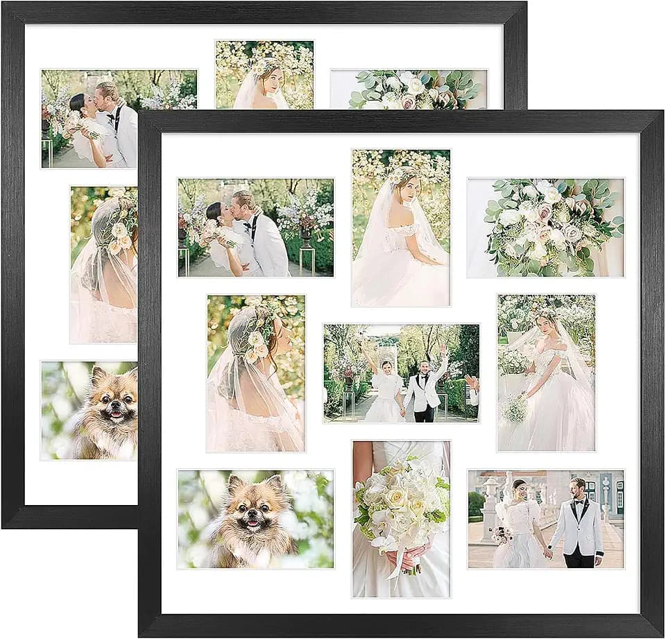 17x17 Collage Frame with 9 Openings 4X6 Pictures, Multiple Picture Frame with Mat, Wall or Tabletop Decor, Black Wood Grain,2 Pack