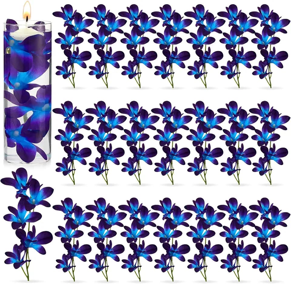 Canlierr 32 Pieces Blue Purple Faux Orchid Flowers Artificial Flower