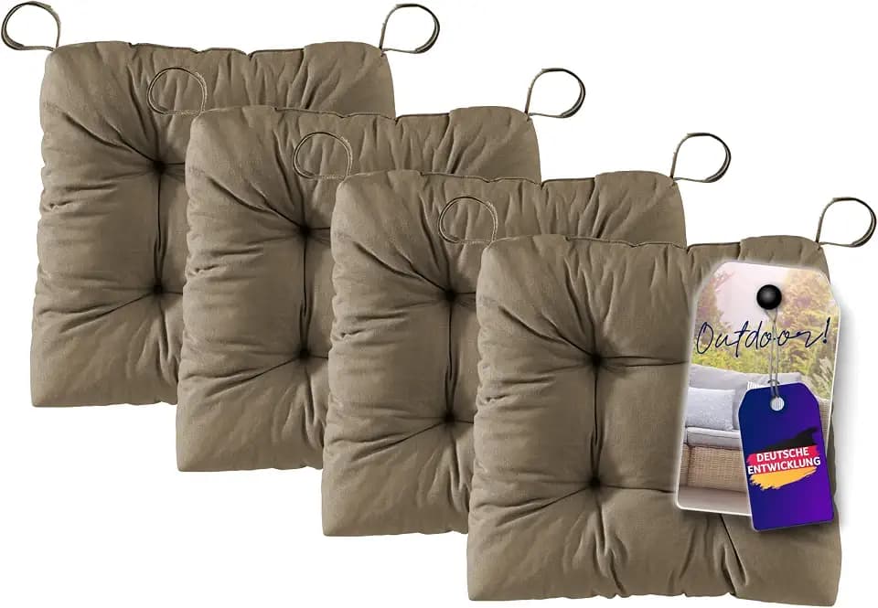 Traumnacht Premium Stuhlkissen Sitzkissen 4er Set 38x40x7 cm | Baumwollbezug | Weich & formstabil | Öko-Tex Zertifiziert | Deutscher Qualitätsstandard | Taupe