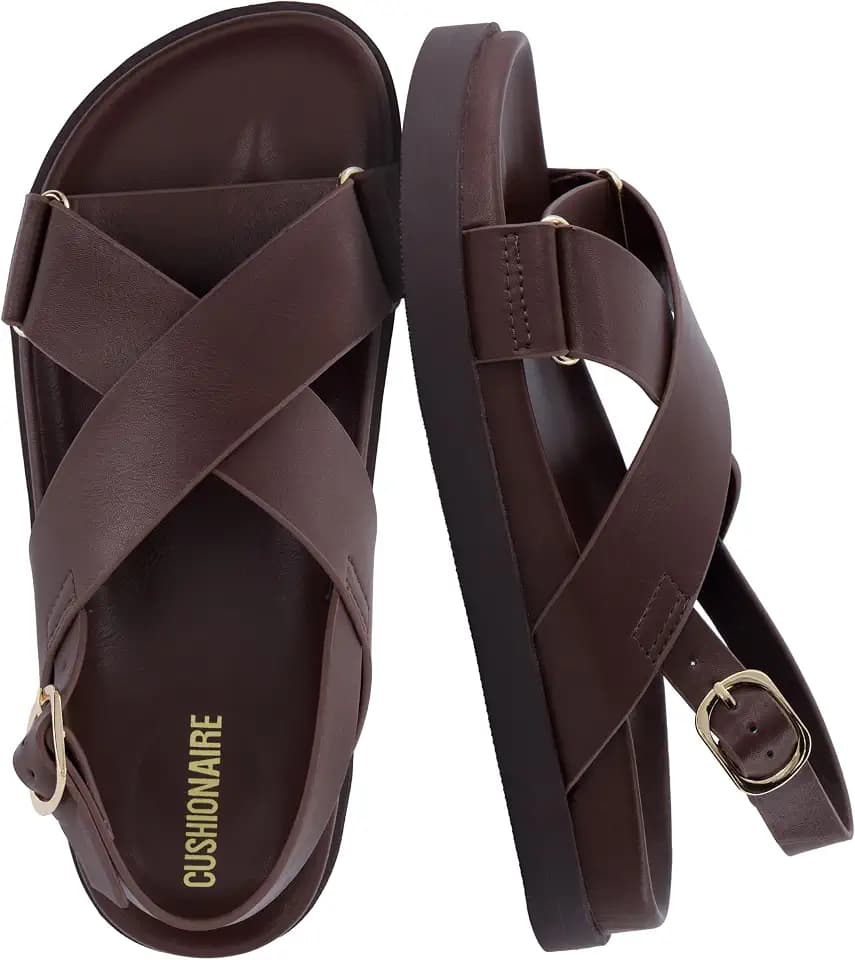 CUSHIONAIRE Eden Footbed Sandals for Women, Comfortable Arch Support Womens Sandals with Platform, Slingback Strap and Memory Foam