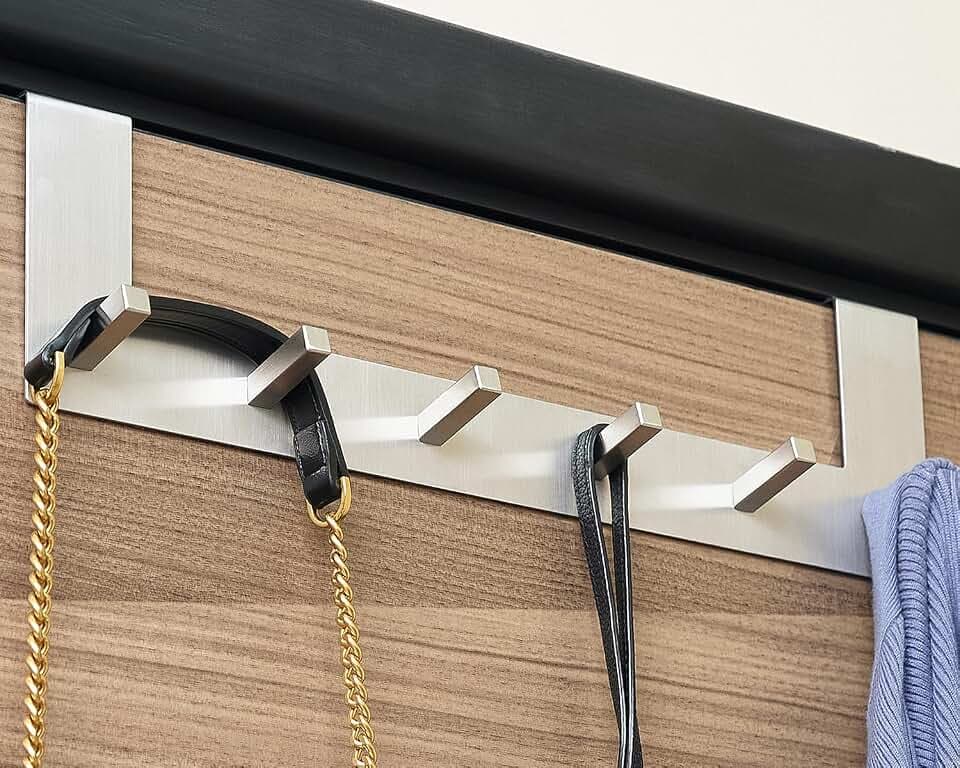Türgarderobe Türhakenleiste mit 6 Haken Hakenleiste Edelstahl für Badezimmer Küche Handtuchhalter ohne Bohren Türhaken zum Einhängen Garderobenleiste Tür Handtuchhalter Tür Garderobe