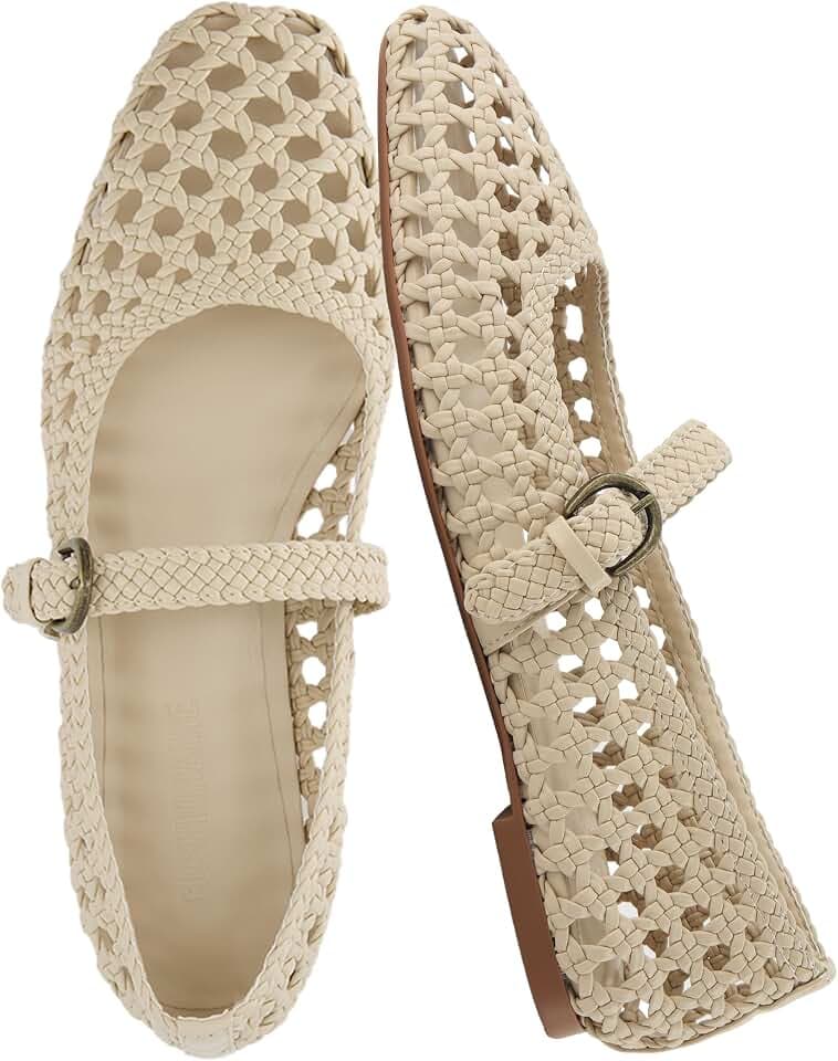 CUSHIONAIRE Weston Hand Woven Mary Jane Flats for Women, Comfortable Dressy Ballet Flats with Braided Adjustable Buckle and Memory Foam Cushioning