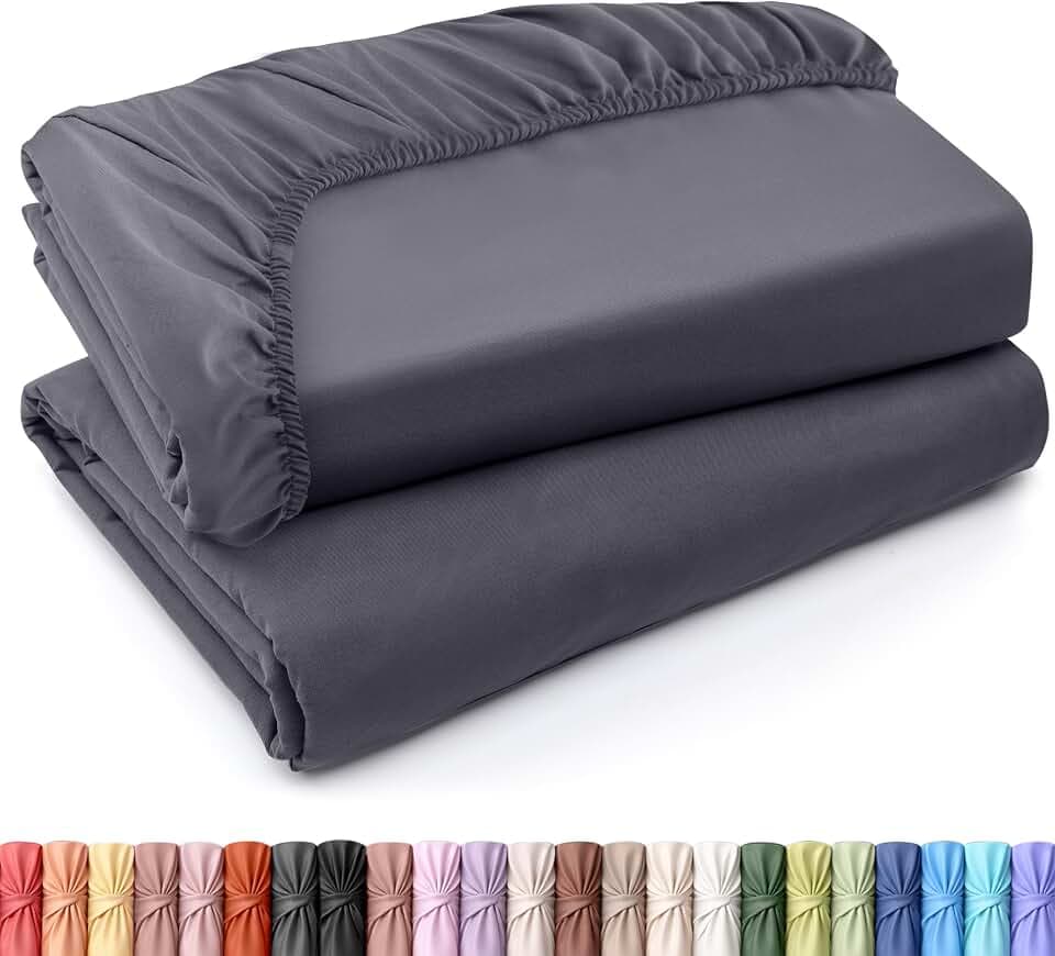 Utopia Bedding Fitted Sheet - Pack of 2 Bottom Sheets - Soft Brushed Microfiber - Deep Pockets, Shrinkage & Fade Resistant - Easy Care (Twin, Grey)