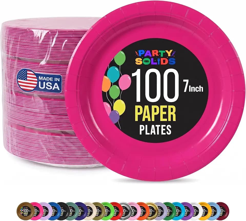 Exquisite Hot Pink Paper Plates Disposable Heavy Duty 7 Inch Hot Pink Disposable Plates for Party 100 Pcs Heavy Duty Paper Plate 350 GSM Birthday Party Supplies Plate Set