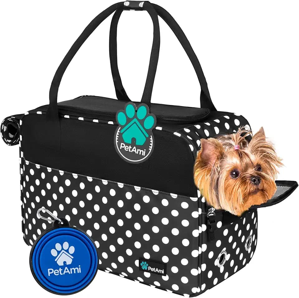 PetAmi Small Dog Purse Carrier with Pockets, Airline Approved, Polka Dot