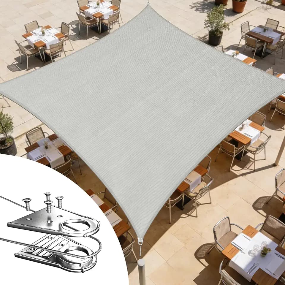 Royal Shade 20' x 20' Grey Square Super Ring Sun Shade Sail Canopy RSTAWS, Heavy Duty Durable Structure, Reinforced Corners & Edges, 260 GSM Permeable Fabric (We Make Custom Size)