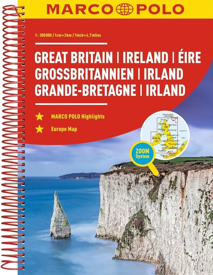 MARCO POLO Reiseatlas Großbritannien, Irland 1:300.000: Straßenatlas und Autoatlas mit Europa in 1:4,5 Mio. Spiralbindung