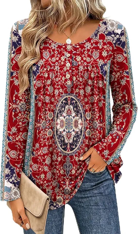 Zeagoo Long Sleeve Shirts for Women Dressy Casual Blouses Loose Tunic Tops
