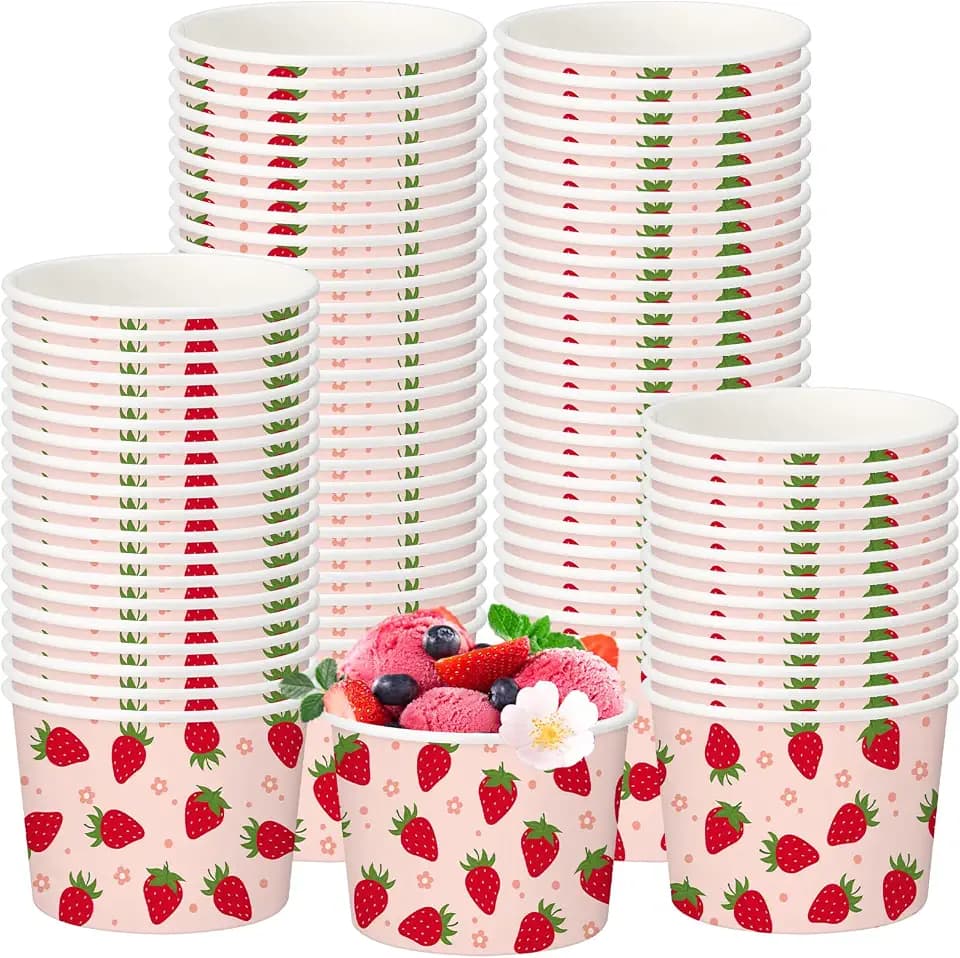Funnymoom 50 Pack Strawberry Dessert Cups 9 oz Red Paper Ice Cream Bowls