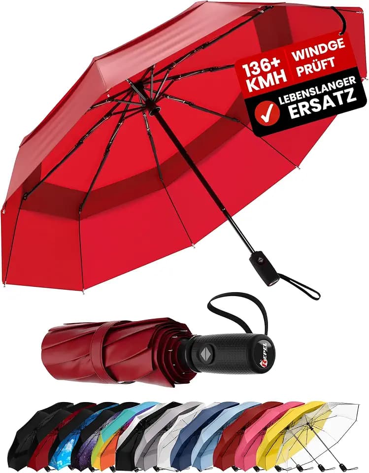 Repel Regenschirm Klein, Sturmfest, Kompakter, Robuster Taschenschirm Automatik, Sturmfest, Reise Regenschirm, Leichtes, Starkes Fiberglasgestell, Wasserdicht - Für Rucksack & Handtasche