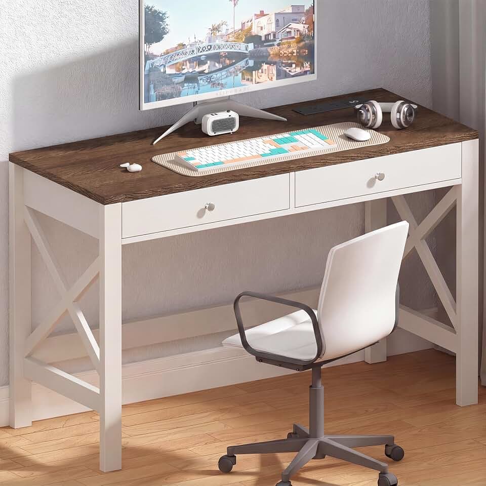 ChooChoo 39.4 Inches Farmhouse Computer Desk with 2 Drawers