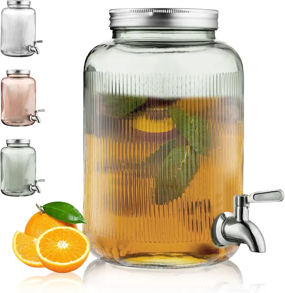 Berglander Getränkespender aus Glas, Kühlschrank, 4L Getränkespender mit wasserdichtem Edelstahlhahn, BBQ-Saftspender, Picknick, Poolparty und Gesellschaftsveranstaltung (grün)