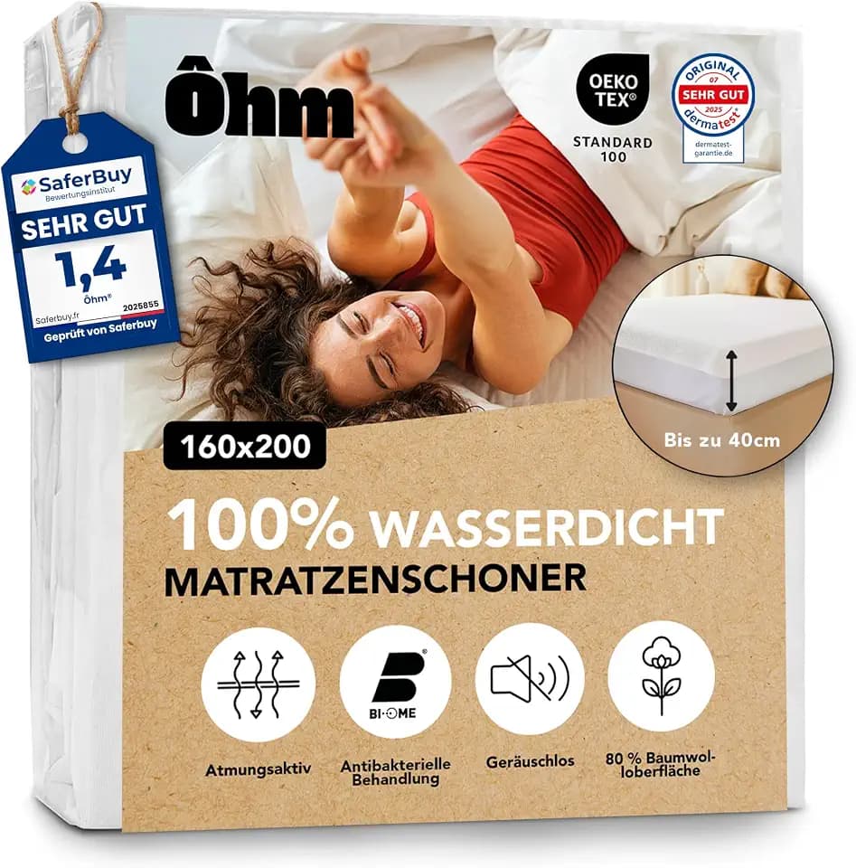 Ôhm matratzenschoner 160x200 Wasserdicht Baumwolle Allergiker Oeko-Tex