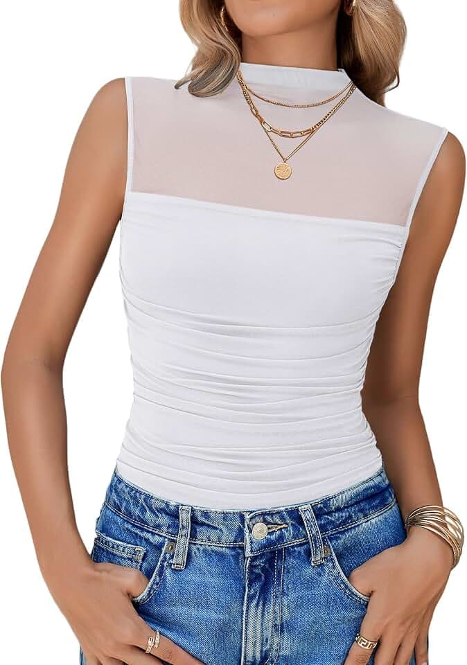 Avidlove Women's Mock Neck Mesh Bodysuit Ruched Tank Body Suits Top Sheer One Piece Going Out Tops Classy Outfits
