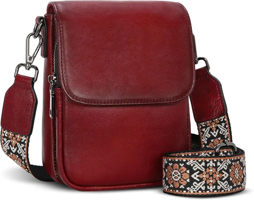 HESHE Small Leather Crossbody Bag for Women RFID Phone Purse with Card Slot