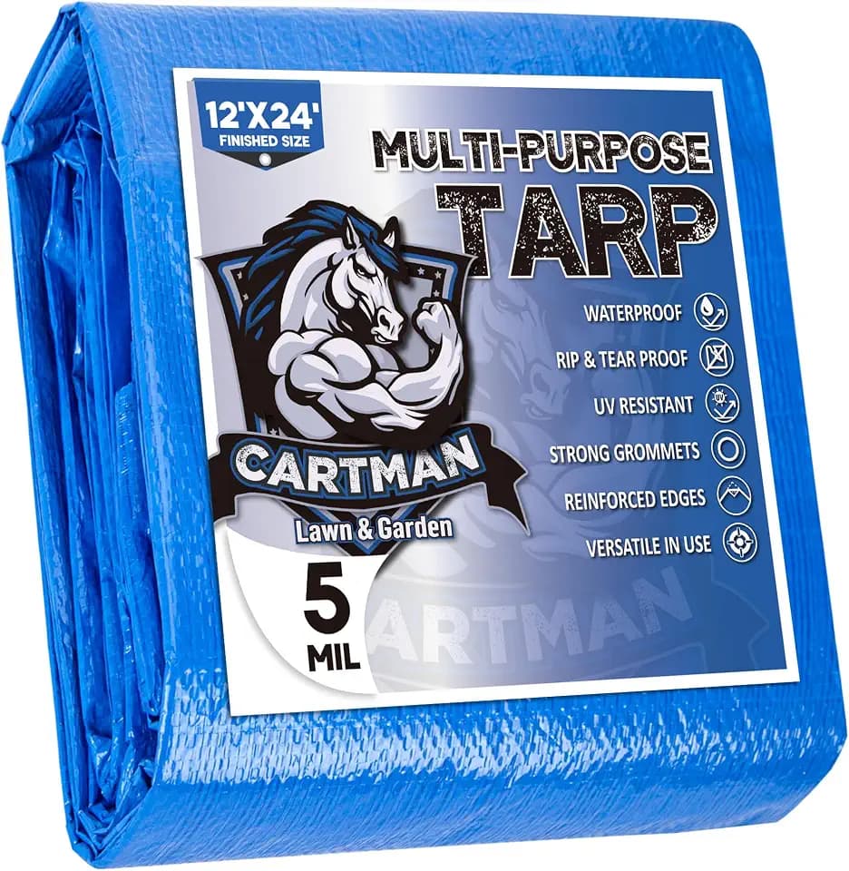 CARTMAN 12x24Ft Multipurpose Waterproof Poly Tarp Cover 5 Mil, Blue