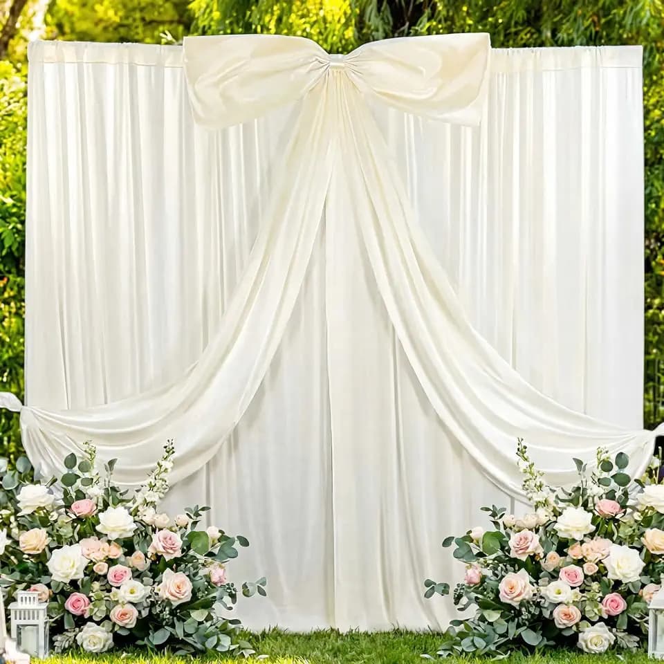 Moukeren 10 x 10 ft Ivory Backdrop Curtain for Wedding with Large Bow Decor