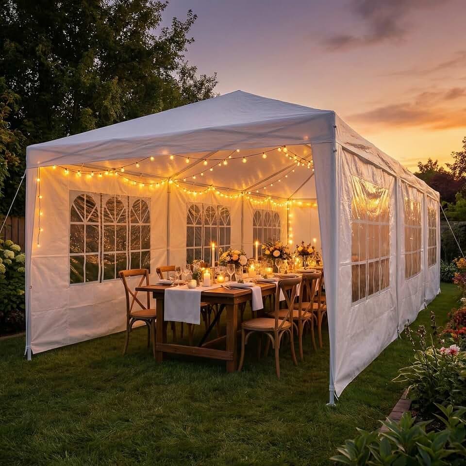 HOTEEL 10x30 Party Tent, 300 Sq Ft Outdoor Canopy with 8 Removable Sidewalls, 2 Zipper Doors, 16 Ropes and 36 Stakes, Carpas para Fiestas for Wedding BBQ Backyard Event Baby Shower, White