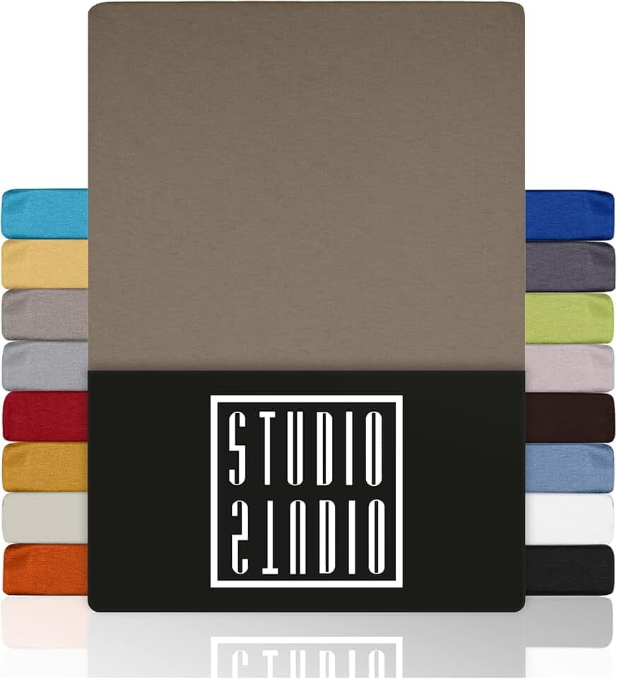 STUDIO Basic Spannbettlaken 180x200cm – Jersey-Spannbetttuch aus 100 % gekämmter Baumwolle – Taupe – Öko-Tex Zertifiziert, bügelfrei & elastisch – für Matratzen 15–25 cm