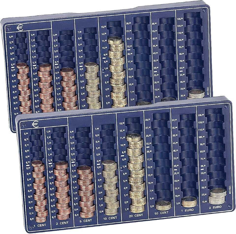 PEARL Münzzählbrett: 2er-Set Euro-Münzbretter für alle Euro- und Cent-Münzen (Münzsortierer, Münzzählbrett Euro, Geldkassette)