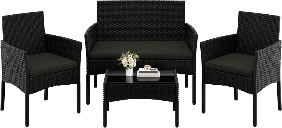 Yaheetech 4-er Gartenmöbel Set Balkonmöbel Set aus Polyrattan Terassenmöbel