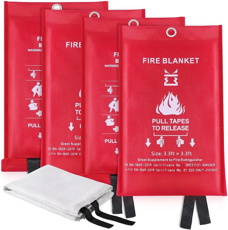 KITOSUN Löschdecke Küche Feuerlöschdecke - Glasfaser Brandschutzdecke Feuerlöscher für Haushalt Fettbrände Fettbrand Büros Garagen Schweißwerkstätten Auto Einfach Effizient 1M Lager (4Stück-1M)