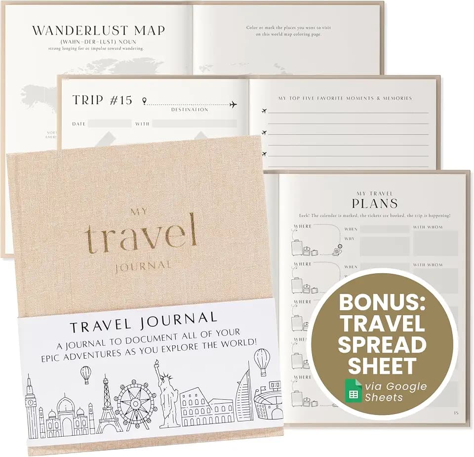 Inspired Ink Travel Journal for Women and Men Travel Bucket List Journal 210 Pages Traveler Adventure Notebook – Itinerary Planner Organizer & Traveling Memory Diary Memorial Gift for Travelers - Sand