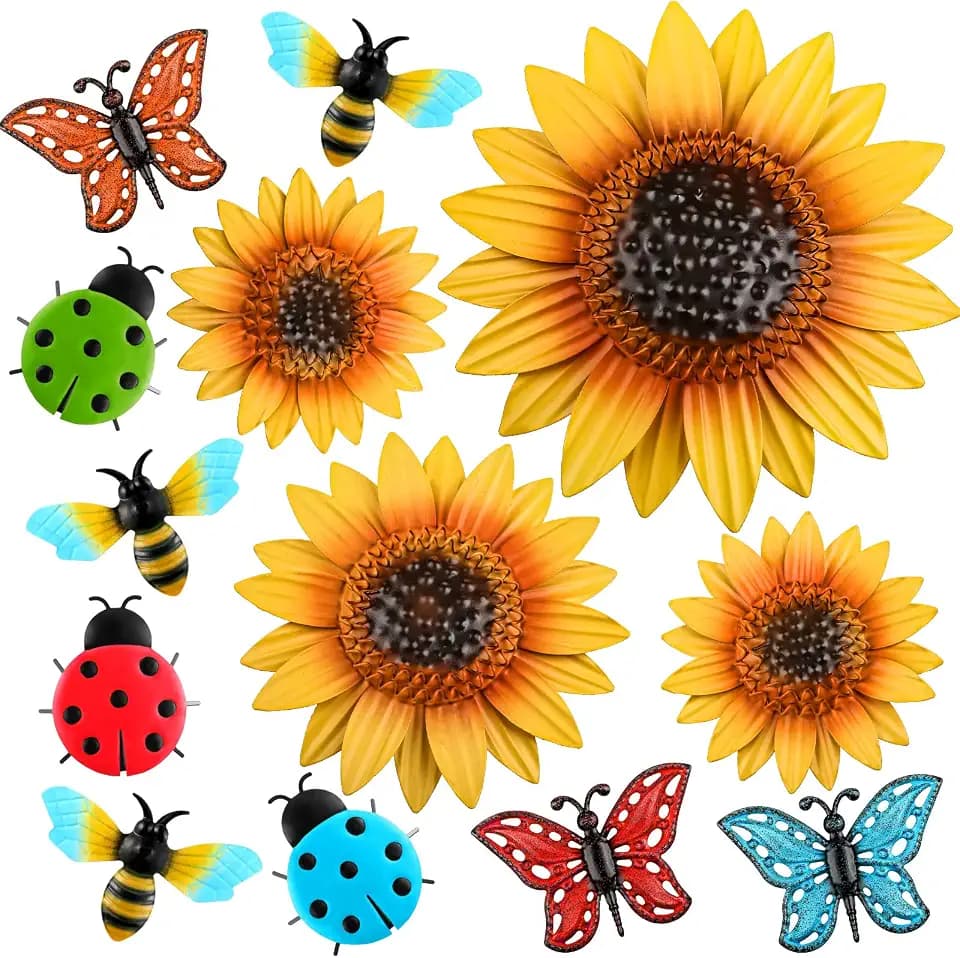 Sweetude 12 Pcs Metal Sunflower Wall Decor, Novelty Style